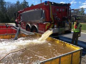Crews hauled water for 2 hours using one fill site, five tankers, and were able to maintain an 800 gpm flow.
